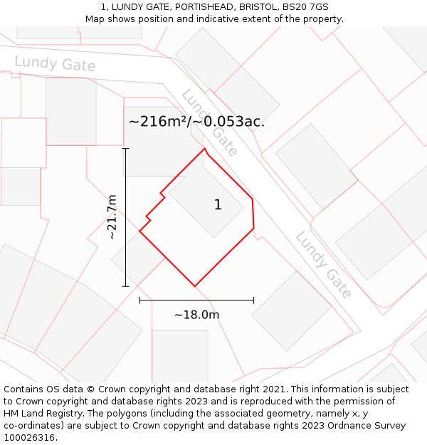1, LUNDY GATE, PORTISHEAD, BRISTOL, BS20 7GS: Plot and title map