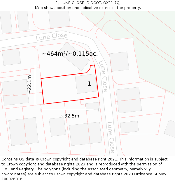 1, LUNE CLOSE, DIDCOT, OX11 7QJ: Plot and title map