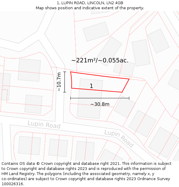 1, LUPIN ROAD, LINCOLN, LN2 4GB: Plot and title map