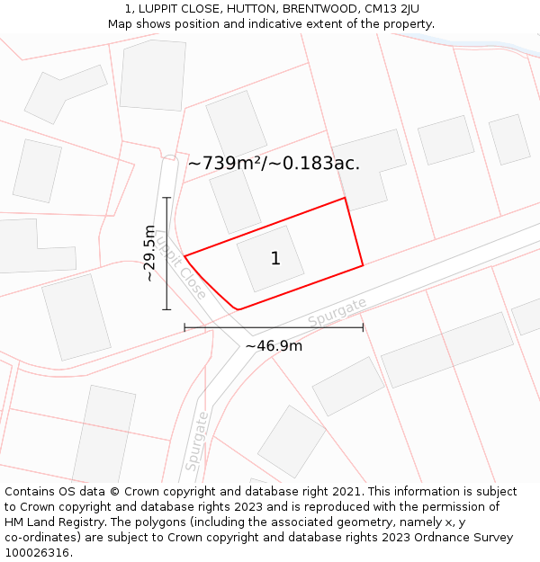 1, LUPPIT CLOSE, HUTTON, BRENTWOOD, CM13 2JU: Plot and title map