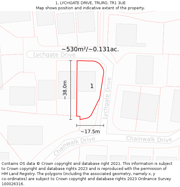 1, LYCHGATE DRIVE, TRURO, TR1 3UE: Plot and title map