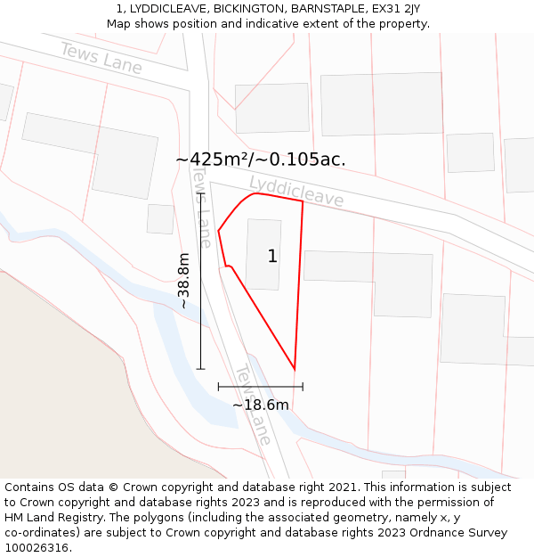 1, LYDDICLEAVE, BICKINGTON, BARNSTAPLE, EX31 2JY: Plot and title map