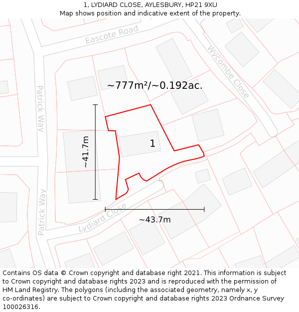 1, LYDIARD CLOSE, AYLESBURY, HP21 9XU: Plot and title map