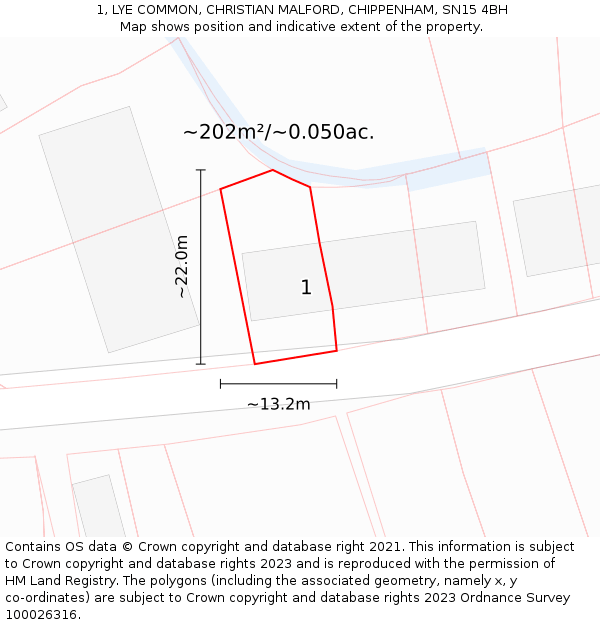 1, LYE COMMON, CHRISTIAN MALFORD, CHIPPENHAM, SN15 4BH: Plot and title map