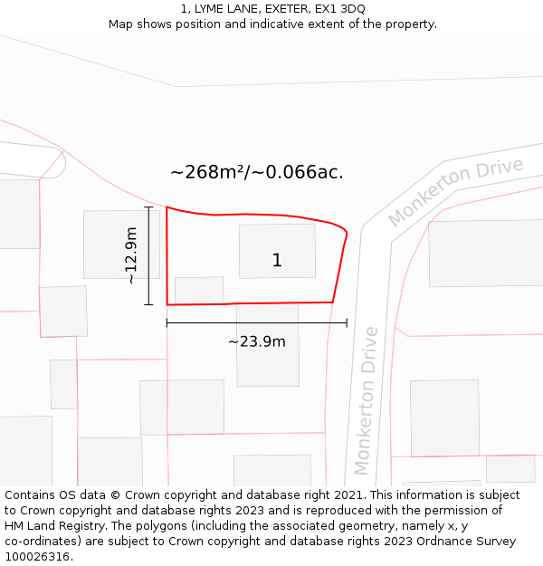 1, LYME LANE, EXETER, EX1 3DQ: Plot and title map