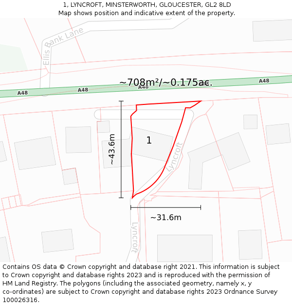 1, LYNCROFT, MINSTERWORTH, GLOUCESTER, GL2 8LD: Plot and title map