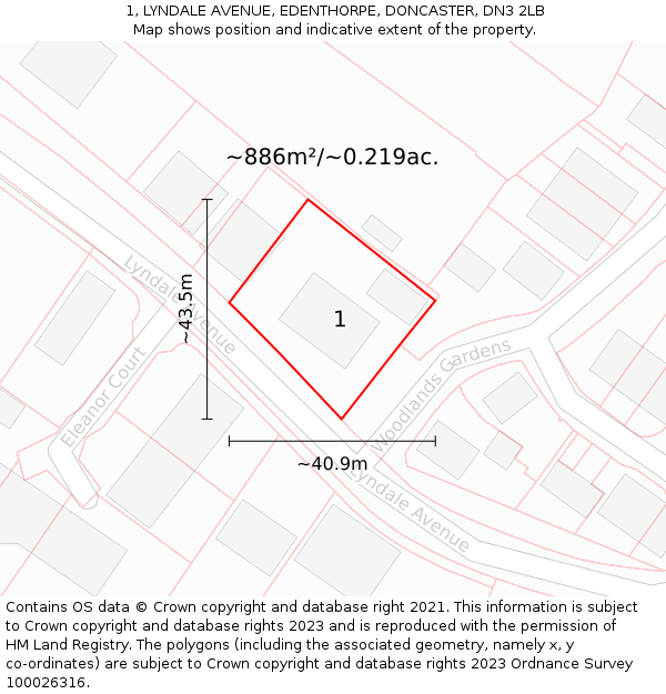 1, LYNDALE AVENUE, EDENTHORPE, DONCASTER, DN3 2LB: Plot and title map