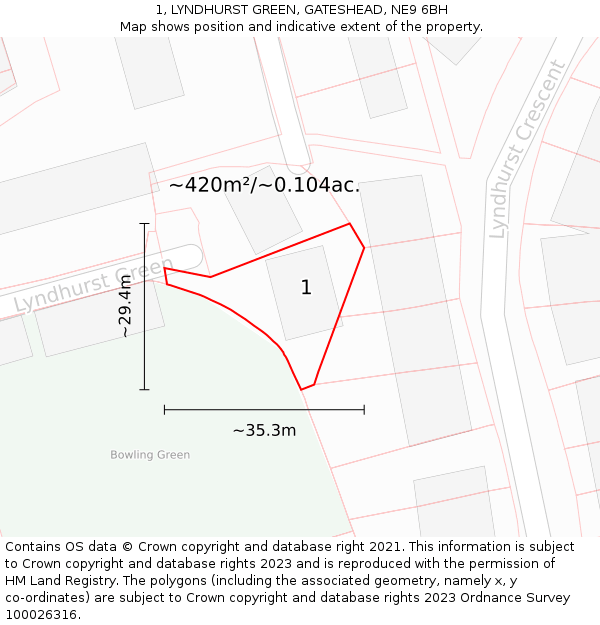 1, LYNDHURST GREEN, GATESHEAD, NE9 6BH: Plot and title map