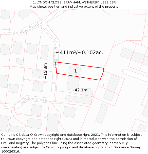 1, LYNDON CLOSE, BRAMHAM, WETHERBY, LS23 6SR: Plot and title map