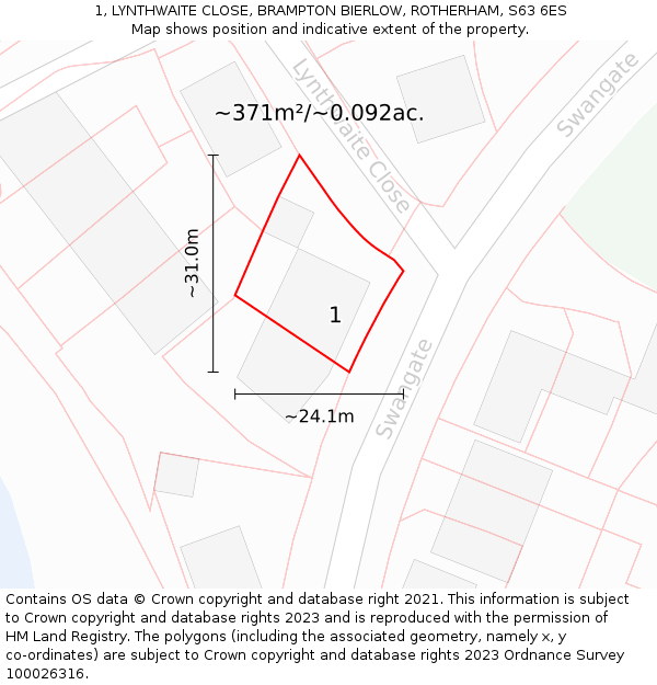 1, LYNTHWAITE CLOSE, BRAMPTON BIERLOW, ROTHERHAM, S63 6ES: Plot and title map