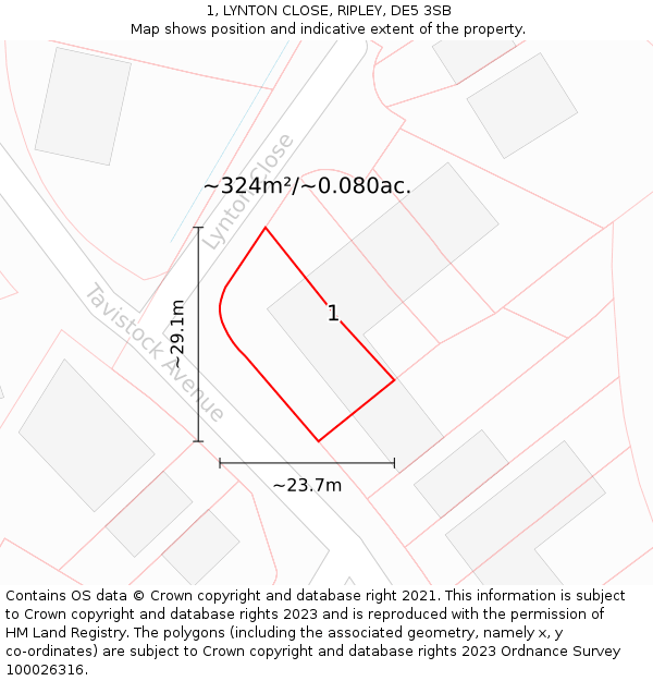1, LYNTON CLOSE, RIPLEY, DE5 3SB: Plot and title map