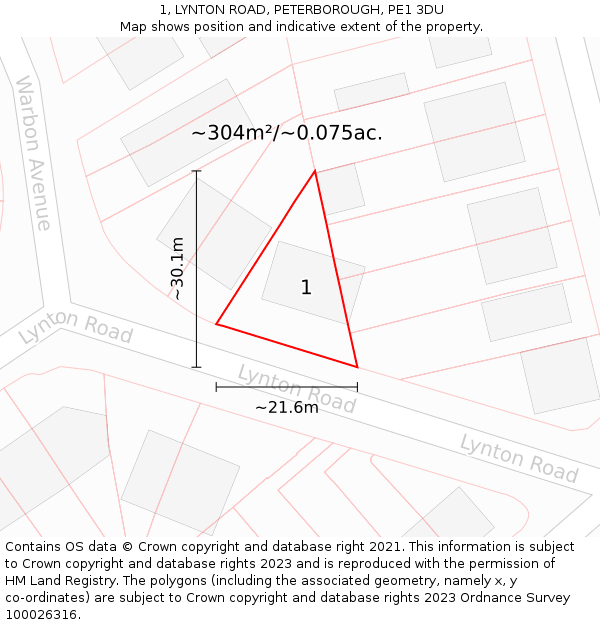 1, LYNTON ROAD, PETERBOROUGH, PE1 3DU: Plot and title map