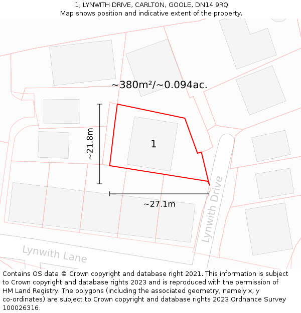 1, LYNWITH DRIVE, CARLTON, GOOLE, DN14 9RQ: Plot and title map