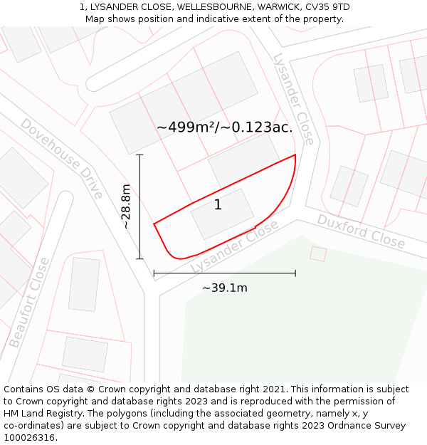 1, LYSANDER CLOSE, WELLESBOURNE, WARWICK, CV35 9TD: Plot and title map