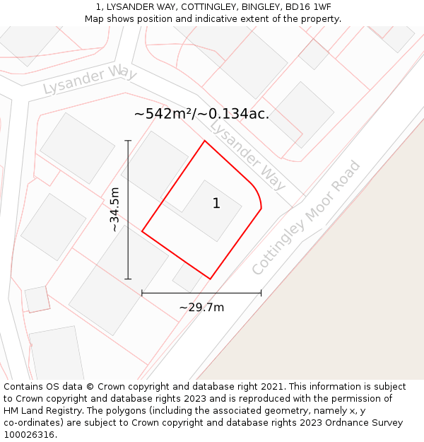 1, LYSANDER WAY, COTTINGLEY, BINGLEY, BD16 1WF: Plot and title map