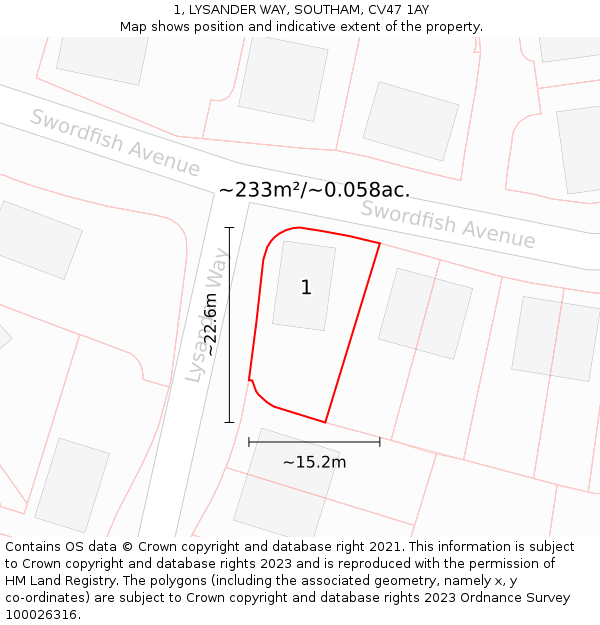 1, LYSANDER WAY, SOUTHAM, CV47 1AY: Plot and title map