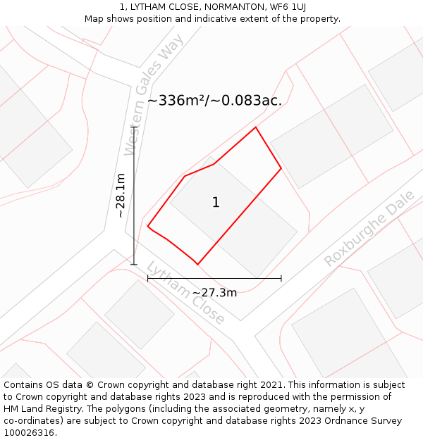 1, LYTHAM CLOSE, NORMANTON, WF6 1UJ: Plot and title map
