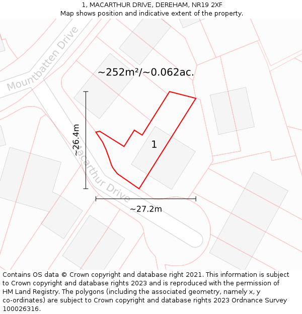1, MACARTHUR DRIVE, DEREHAM, NR19 2XF: Plot and title map