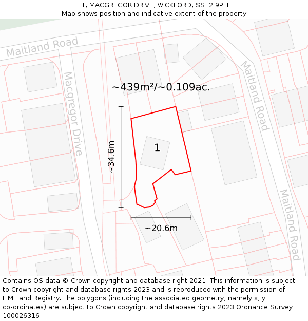 1, MACGREGOR DRIVE, WICKFORD, SS12 9PH: Plot and title map
