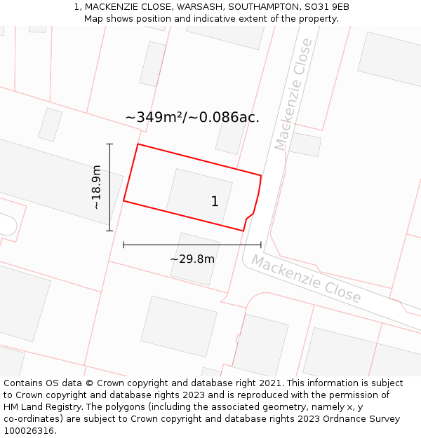 1, MACKENZIE CLOSE, WARSASH, SOUTHAMPTON, SO31 9EB: Plot and title map