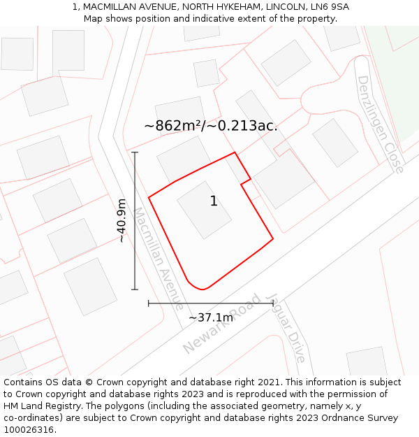1, MACMILLAN AVENUE, NORTH HYKEHAM, LINCOLN, LN6 9SA: Plot and title map