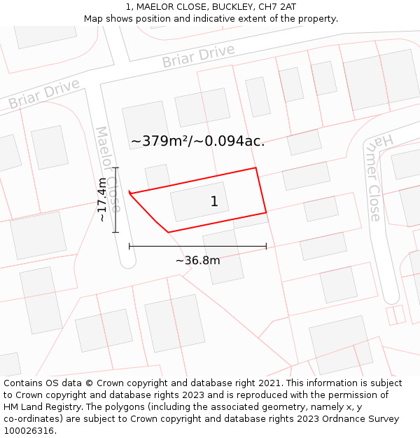 1, MAELOR CLOSE, BUCKLEY, CH7 2AT: Plot and title map