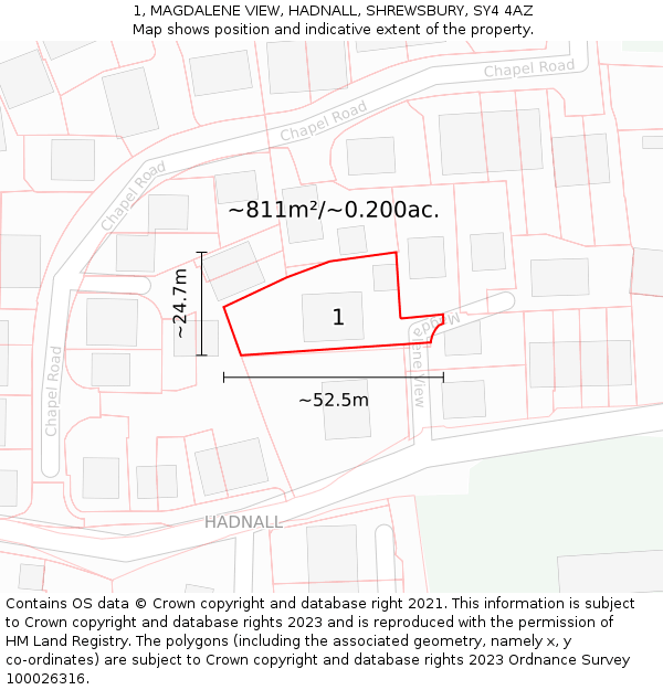 1, MAGDALENE VIEW, HADNALL, SHREWSBURY, SY4 4AZ: Plot and title map