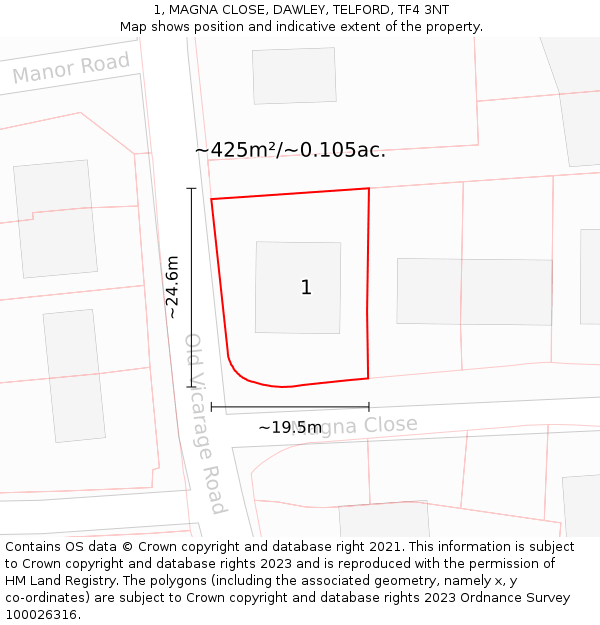 1, MAGNA CLOSE, DAWLEY, TELFORD, TF4 3NT: Plot and title map