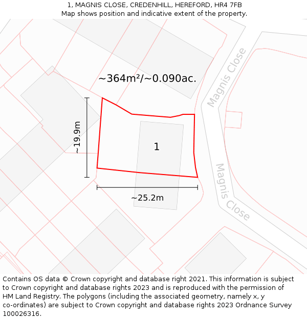 1, MAGNIS CLOSE, CREDENHILL, HEREFORD, HR4 7FB: Plot and title map
