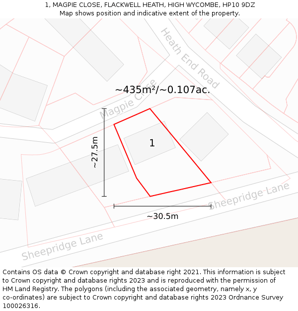 1, MAGPIE CLOSE, FLACKWELL HEATH, HIGH WYCOMBE, HP10 9DZ: Plot and title map