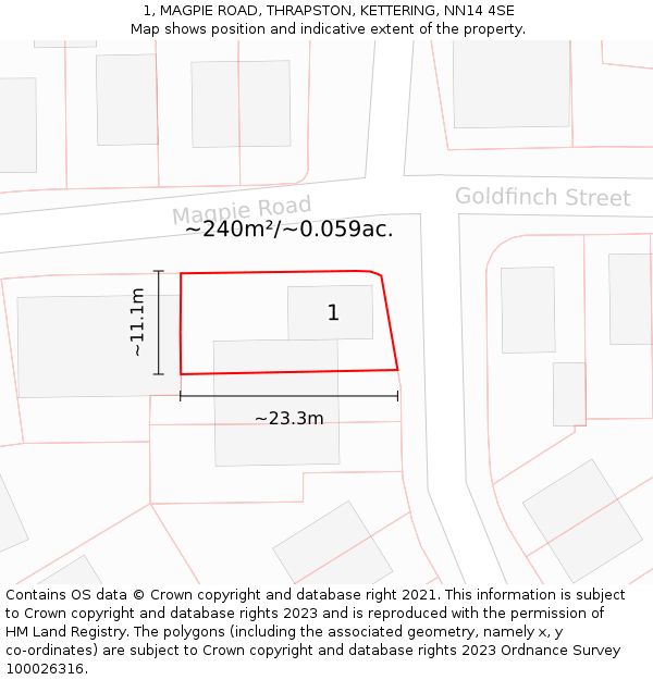 1, MAGPIE ROAD, THRAPSTON, KETTERING, NN14 4SE: Plot and title map