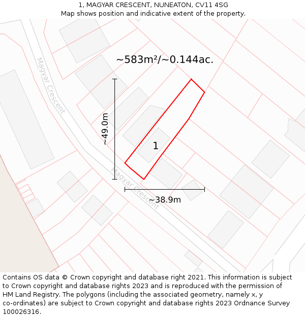 1, MAGYAR CRESCENT, NUNEATON, CV11 4SG: Plot and title map