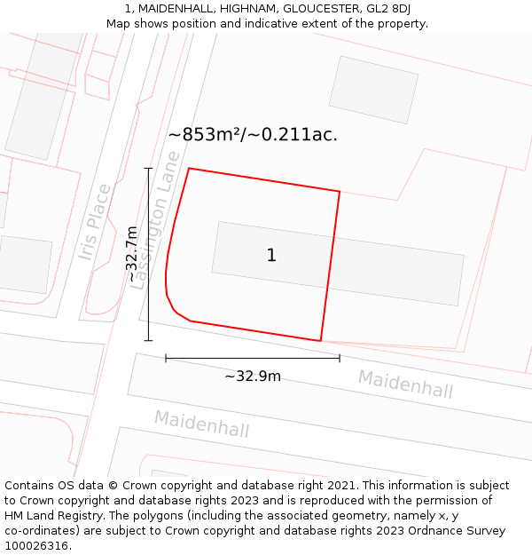1, MAIDENHALL, HIGHNAM, GLOUCESTER, GL2 8DJ: Plot and title map