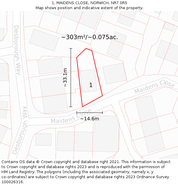 1, MAIDENS CLOSE, NORWICH, NR7 0RS: Plot and title map