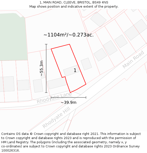 1, MAIN ROAD, CLEEVE, BRISTOL, BS49 4NS: Plot and title map