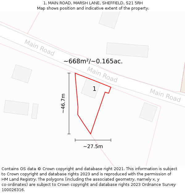1, MAIN ROAD, MARSH LANE, SHEFFIELD, S21 5RH: Plot and title map