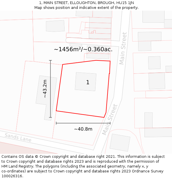 1, MAIN STREET, ELLOUGHTON, BROUGH, HU15 1JN: Plot and title map