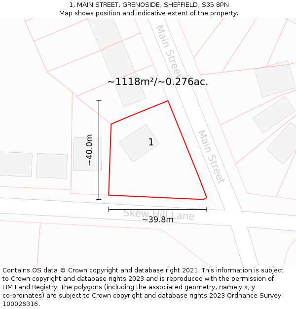 1, MAIN STREET, GRENOSIDE, SHEFFIELD, S35 8PN: Plot and title map