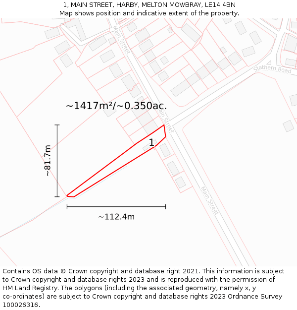 1, MAIN STREET, HARBY, MELTON MOWBRAY, LE14 4BN: Plot and title map