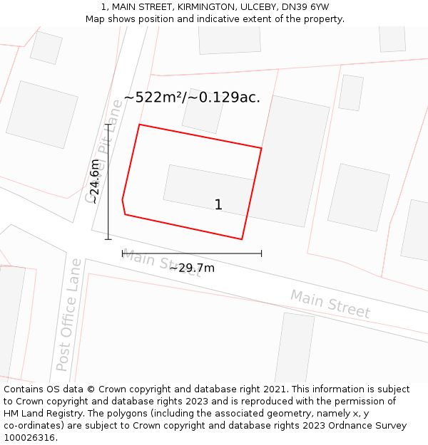 1, MAIN STREET, KIRMINGTON, ULCEBY, DN39 6YW: Plot and title map