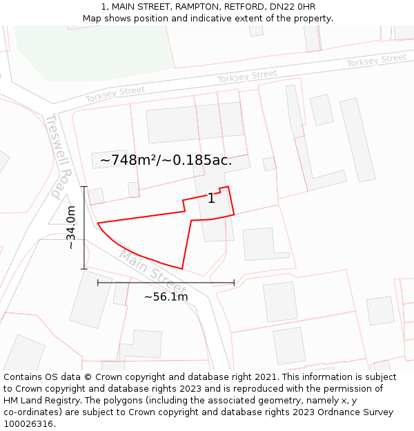 1, MAIN STREET, RAMPTON, RETFORD, DN22 0HR: Plot and title map