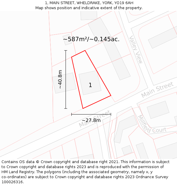 1, MAIN STREET, WHELDRAKE, YORK, YO19 6AH: Plot and title map