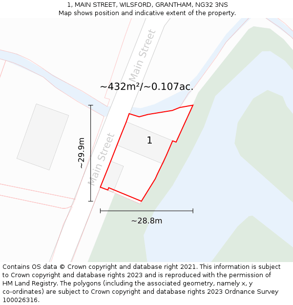 1, MAIN STREET, WILSFORD, GRANTHAM, NG32 3NS: Plot and title map