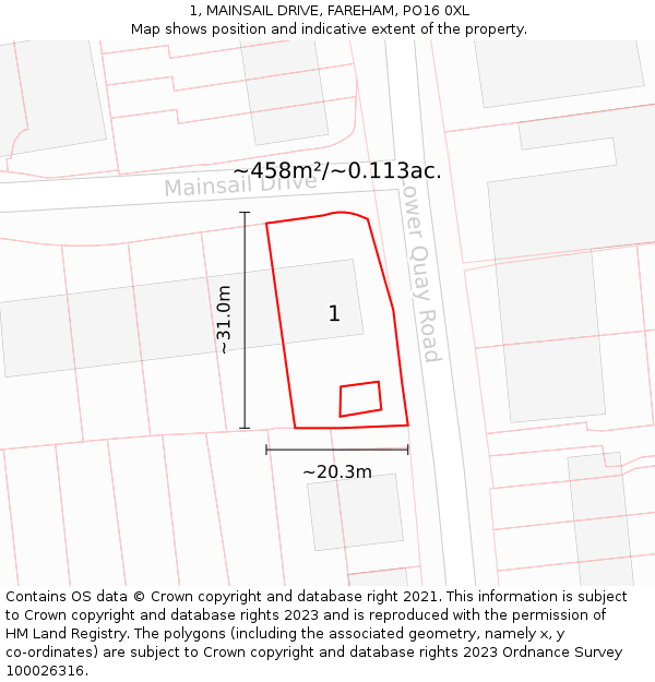 1, MAINSAIL DRIVE, FAREHAM, PO16 0XL: Plot and title map