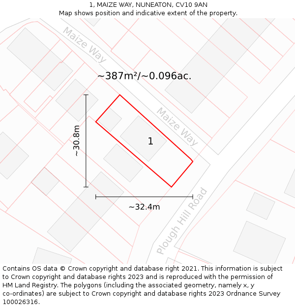 1, MAIZE WAY, NUNEATON, CV10 9AN: Plot and title map