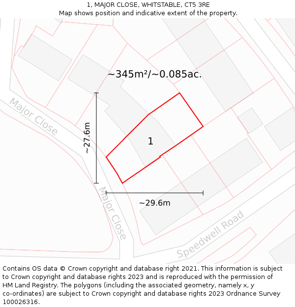 1, MAJOR CLOSE, WHITSTABLE, CT5 3RE: Plot and title map