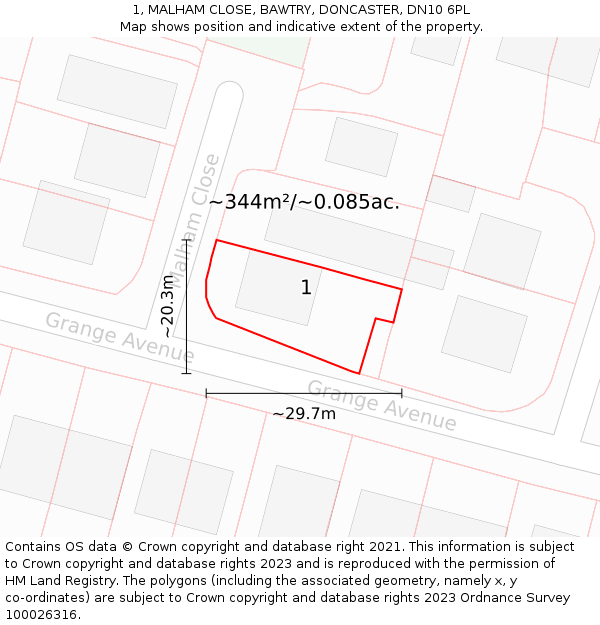 1, MALHAM CLOSE, BAWTRY, DONCASTER, DN10 6PL: Plot and title map