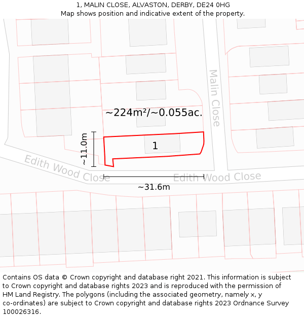 1, MALIN CLOSE, ALVASTON, DERBY, DE24 0HG: Plot and title map