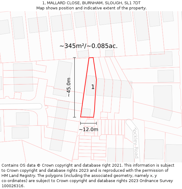 1, MALLARD CLOSE, BURNHAM, SLOUGH, SL1 7DT: Plot and title map