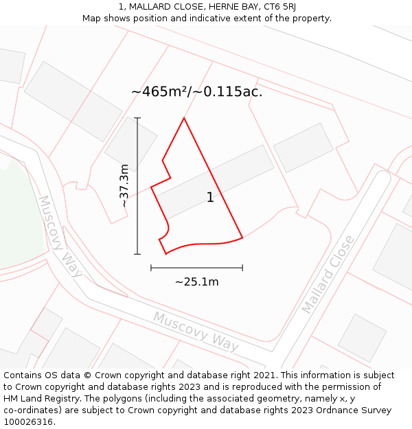1, MALLARD CLOSE, HERNE BAY, CT6 5RJ: Plot and title map